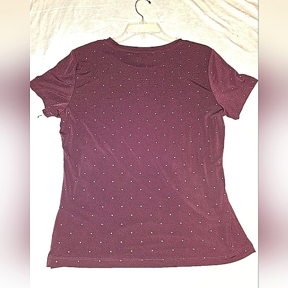 NWT, Calvin Klein,M  burgundy with gold studs, short sleeve tshirt - Picture 3 of 4